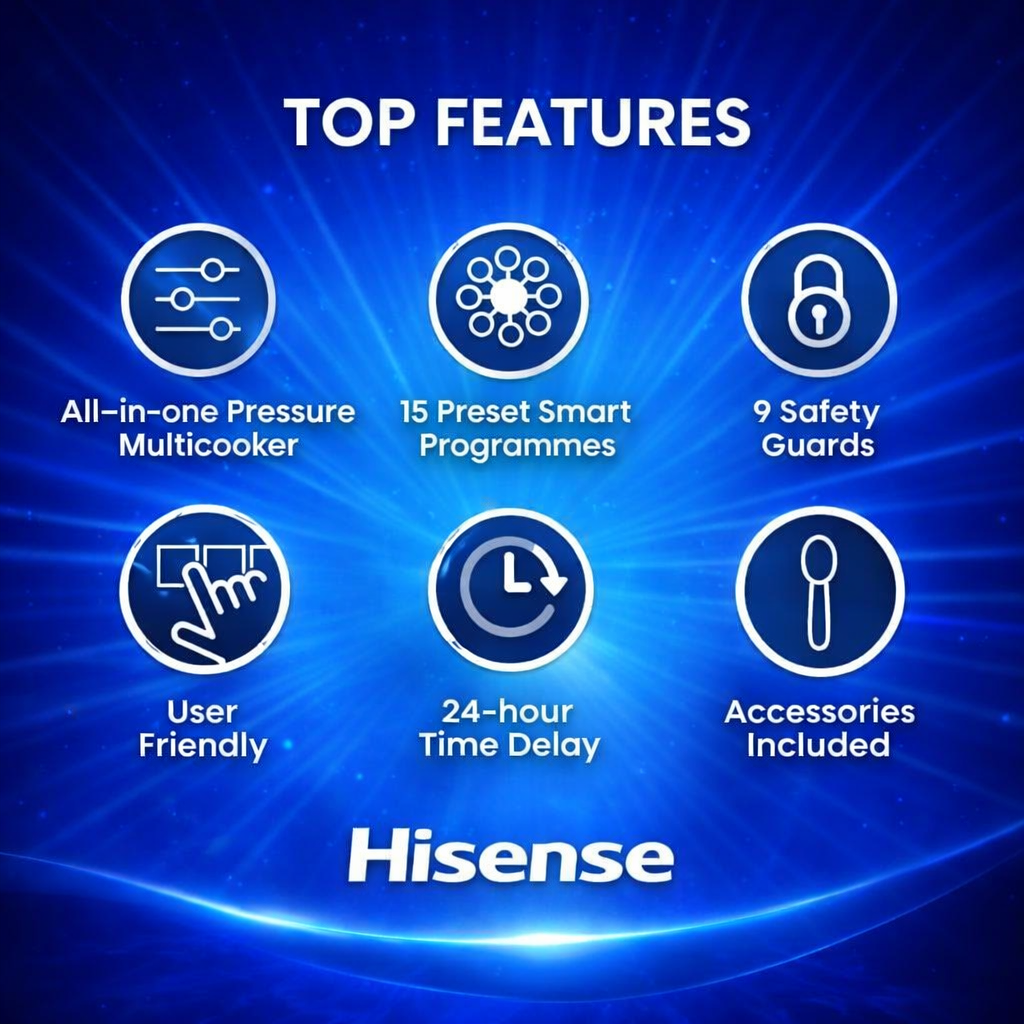 Hisense 6L All-in-One Pressure Multicooker – 15 Smart Preset Menus & 9 Safety Guards