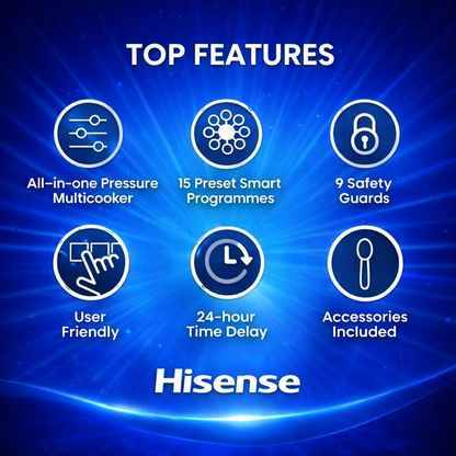 Hisense 6L All-in-One Pressure Multicooker – 15 Smart Preset Menus & 9 Safety Guards