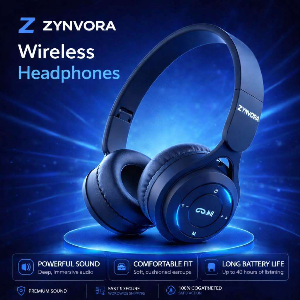 Zynvora Wireless Over‑Ear Headphones